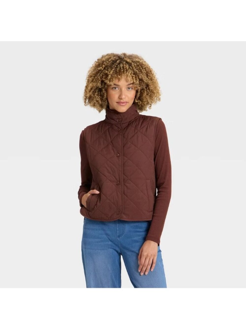 A New Day Dark Brown Full Snap Front Lightweight Quilted Vest -- Women's Size XS